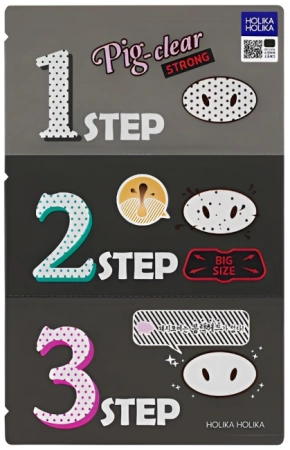 Pig Clear 3 step Kit Strong - plastry do oczyszczania nosa z zaskórników - Holika Holika