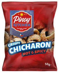 Chicharon Hot & Spicy, chrupki mięsne, skórki wieprzowe o smaku ostrego chili 50g - Pinoy Kitchen