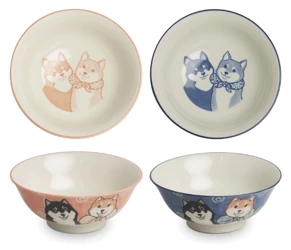Zestaw 2 japońskich misek do ramenu, udonu pieski Shiba różowa i niebieska 15 x 7 cm - Emro