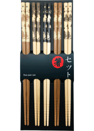 Pałeczki bambusowe brązowe - wzór Koty 22,5 cm (5 par)