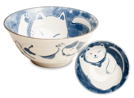 Zestaw 4 japońskich misek różowa i niebieska, Neko Nishiki 14,5 cm x 6,5 cm - Emro