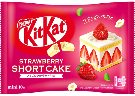 KitKat Mini Strawberry Shortcake - wafelki o smaku biszkoptu z trskawkami, torebka 10 sztuk (116g) Nestlé