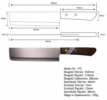 Nóż tasak szefa kuchni, mały 16,5 cm - KIWI