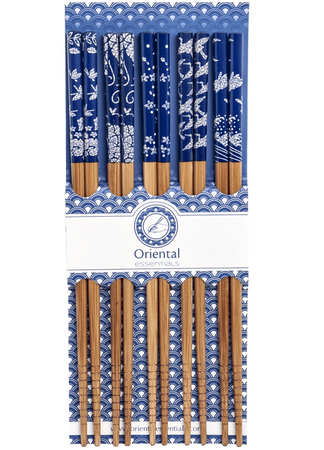 Pałeczki bambusowe - Niebieskie Wzory 22,5 cm (5 par)