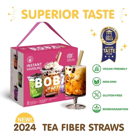 Zestaw Instant Marbling Boba Party Kit do przygotowania Bubble Tea, 6 porcji (2 x 3 smaki) 360g - O's Bubble