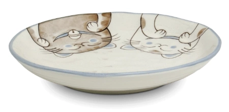 Zestaw 2 japońskich talerzy różowy i niebieski kotki, okrągłe 19,5 x 3,5 cm - Emro