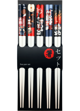 Pałeczki bambusowe białe - wzór Maneki-neko 22,5 cm (5 par)