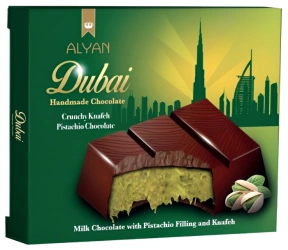 Dubai Handmade Chocolate, czekolada dubajska mleczna z kremem pistacjowym i ciastem kataifi 100g - Alyan