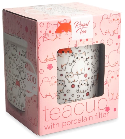 Kubek do herbaty z filtrem, porcelanowy Kotki 300ml - Royal Tea