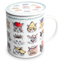 Kubek z filtrem do herbaty i pokrywką Kapeluszowe Kotki 300ml - Jewel Japan
