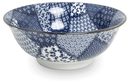 Zestaw dużych misek do ramenu/udonu w niebieskie wzory, 5 elementów