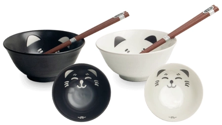 Zestaw misek do dań japońskich kotki czarno-białe, 4 elementy - Edo Japan