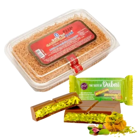 Zestaw Ciasto Kataifi Kadayif prażone 200g Gazioglu + dubajska czekolada 90g - Elit