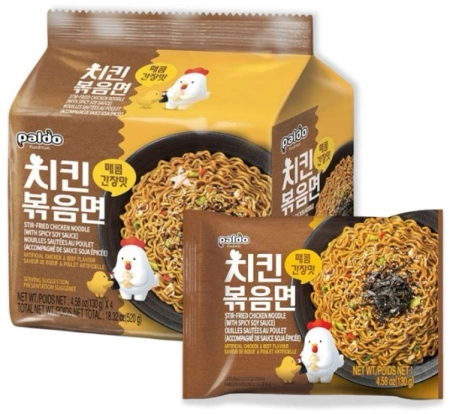 Makaron stir-fry, kurczak z sosem sojowym na ostro 4 x 130g - Paldo