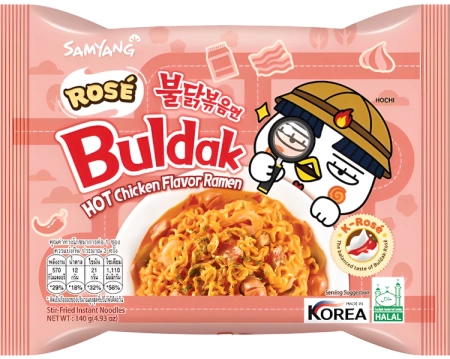 Danie o smaku ostrego kurczaka Rose Buldak 140g - Samyang