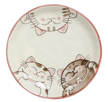Zestaw 2 japońskich talerzy różowy i niebieski kotki, okrągłe 19,5 x 3,5 cm - Emro