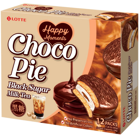 Choco Pie Black Sugar Milk Tea, całe pudełko (12 x 28g) - Lotte