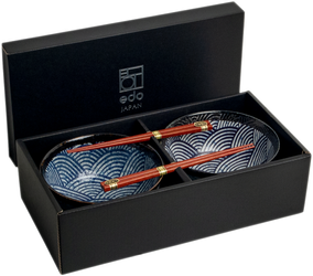 Zestaw misek do udonu Seigaiha niebieski, 4 elementy - Edo Japan