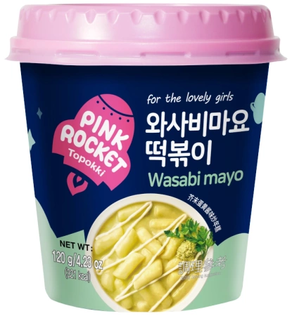 Danie Wasabi mayo Topokki, kluski ryżowe w sosie o smaku wasabi z majonezem 120g - Pink Rocket