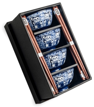 Zestaw misek do dań japońskich kotki biało-niebieski, 8 elementów - Edo Japan