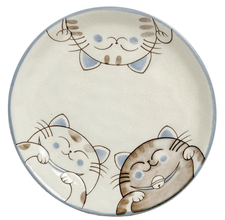 Zestaw 2 japońskich talerzy różowy i niebieski kotki, okrągłe 19,5 x 3,5 cm - Emro