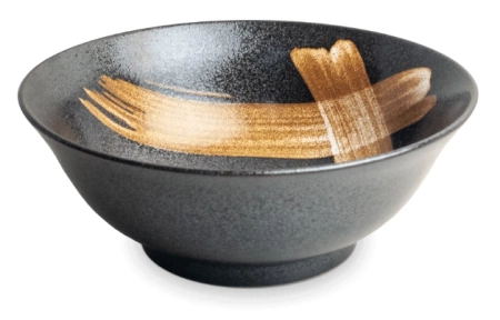 Zestaw 2 szt japońskich ceramicznych misek do ramenu biało-czarny i czarno-złoty 19,5 x 7,5 cm - Emro