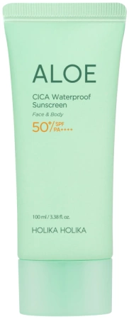 Aloe CICA Waterproof Sunscreen SPF 50+ PA++++ Wodoodporny krem przeciwsłoneczny o działaniu kojącym i nawilżającym 100ml Holika Holika