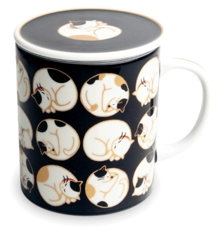 Kubek z filtrem do herbaty i pokrywką Śpiące Kotki 300ml - Jewel Japan