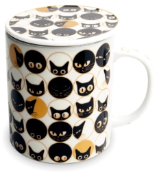 Kubek z filtrem do herbaty i pokrywką Kocie Oczka 300ml - Jewel Japan