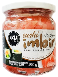 Imbir marynowany do sushi, różowy 190g - Asia Kitchen