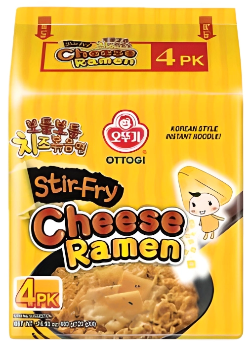 Danie makaronowe Bodle Bodle Stir-fry Cheese Ramen o smaku serowym, lekko pikantne 4 x 120g - Ottogi