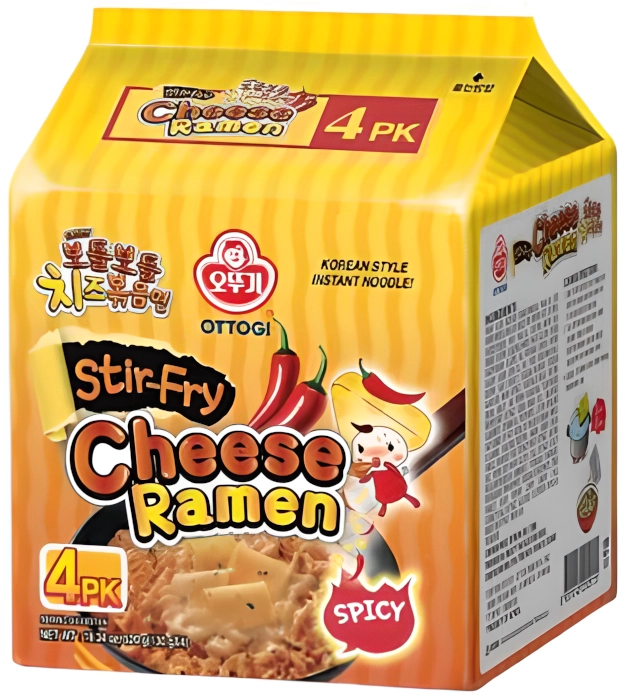 Danie makaronowe Spicy Bodle Bodle Stir-fry Cheese Ramen o smaku serowym, średnio ostre 4 x 130g - Ottogi