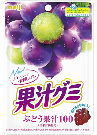 Fruit Juice Gummy Grape 100%, żelki o smaku winogronowym 51g - Meiji