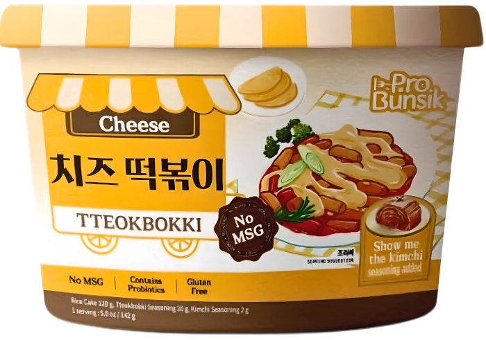 Kluski ryżowe Cheese Tteokbokki z sosem serowym i przyprawą kimchi, miska 142g - ProBunsik