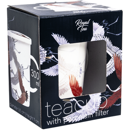 Kubek do herbaty z filtrem, porcelanowy Żurawie 300ml - Royal Tea