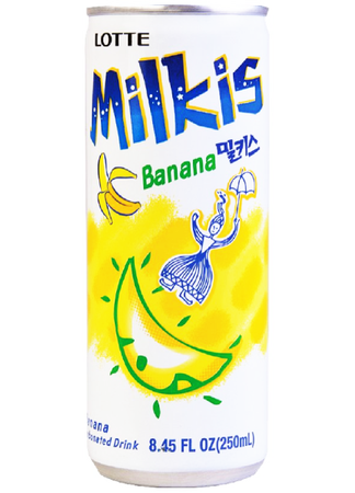 Milkis, mleczny napój gazowany o smaku bananowym z witaminami 250ml - LOTTE