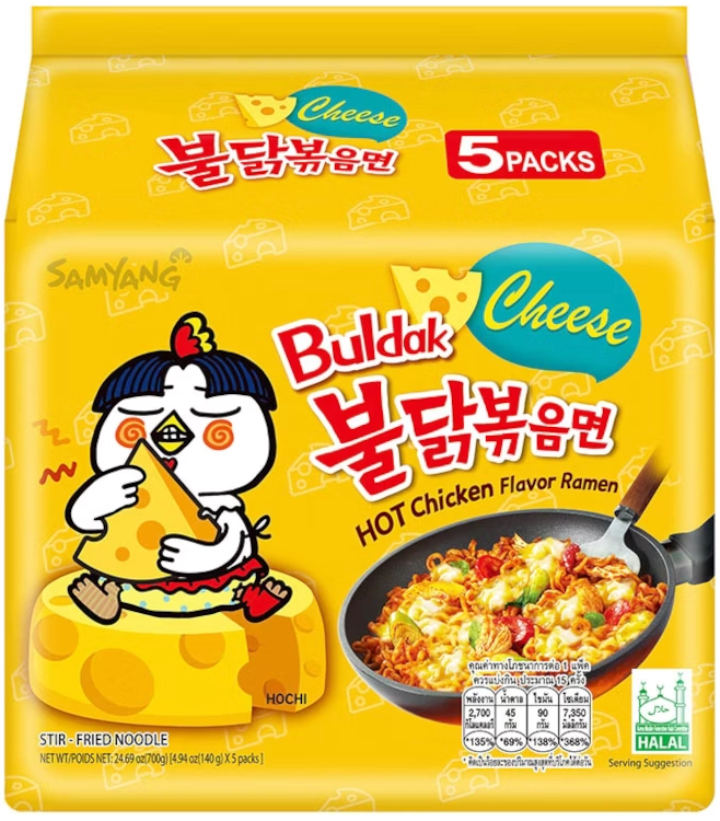 Ramyun o smaku ostrego kurczaka z serem, ogniście ostry 5x140g - Samyang