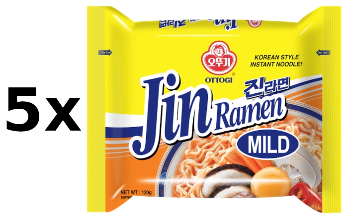 Zupa makaronowa Jin Ramen Mild, lekko pikantna 5x120g - Ottogi