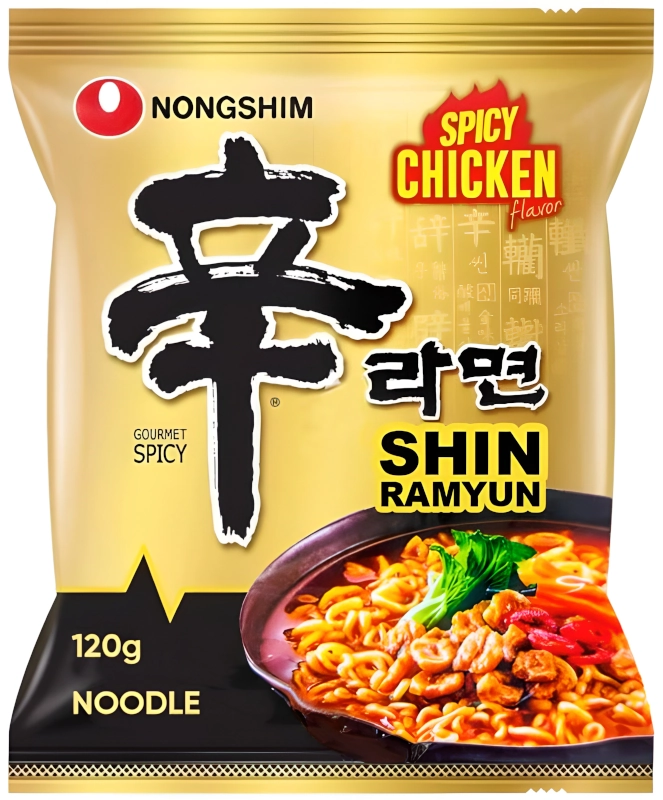 Zupa makaronowa Shin Ramyun Gold Spicy Chicken o smaku kurczaka, bardzo ostra 120g - Nongshim